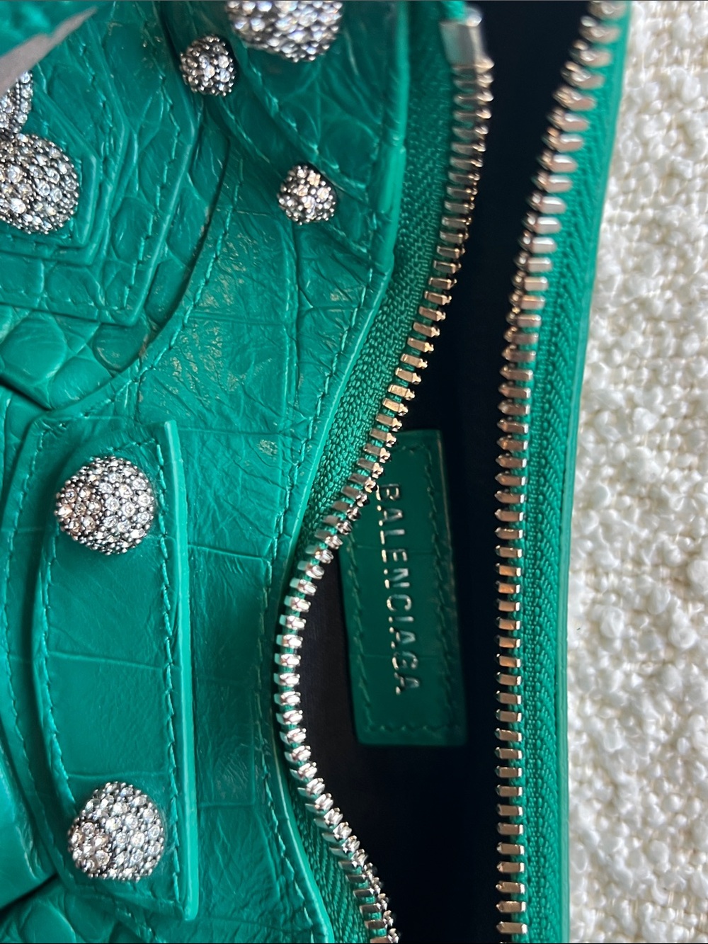 Balenciaga Calfskin Crystal Crocodile Embossed Le Cagole Shoulder Bag XS Jade - Picture 7 of 12